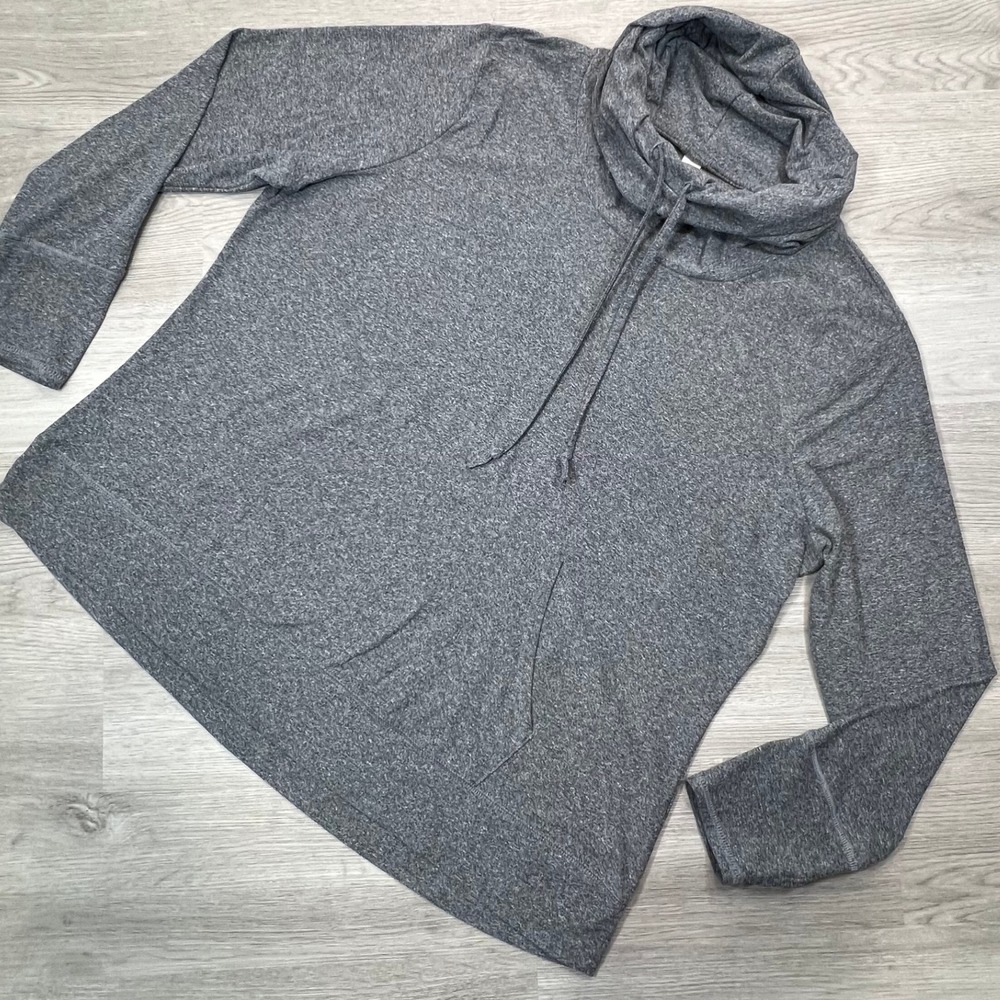 Balance Collection Womens Crowl Neck Pullover Sweatshirt Size 1X Drawstring Gray